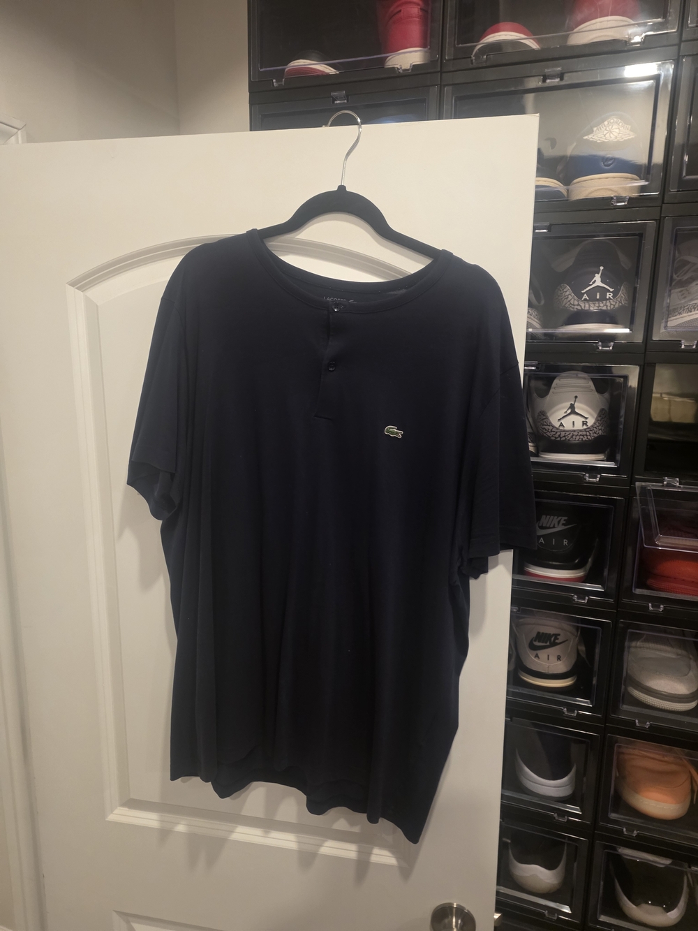 Lacoste Men's Navy Short-Sleeve Henley with Croc Logo